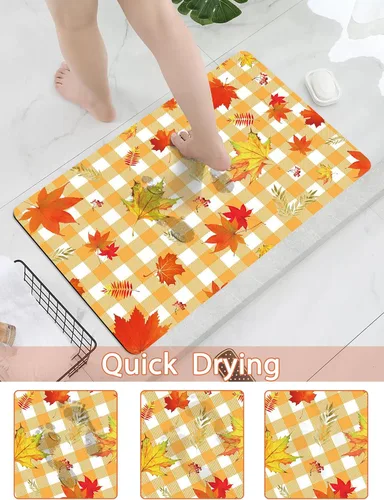 Miniatura 4 de MEHOFOND Tapete de baño de hojas de arce otoñal, alfombra de baño de Acción de Gracias, alfombra de baño a rayas amarillas, alfombras de baño