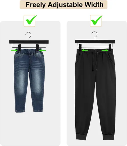 Miniatura 7 de TOPIA HANGER Perchas de madera negra para pantalones, perchas de falda de madera con clips, percha de lujo para jeans con gancho plano anti-óxido