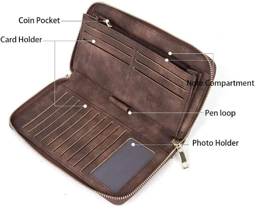 Miniatura 4 de CLUCI Cartera grande de cuero con cremallera alrededor del tarjetero organizador de tarjetas para mujer bolso de mano con mochila para mujer bolso