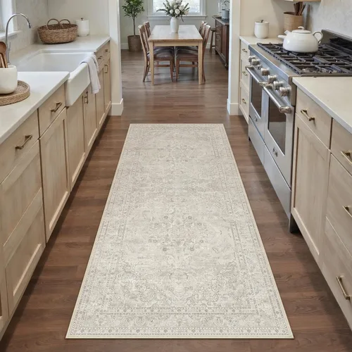 Miniatura 101 de PureCozy Alfombra de área beige de 2 x 3 pulgadas, lavable, vintage, pequeña, para entrada, cocina, suave, retro, floral, de pelo bajo, tapete