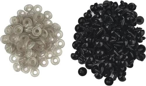 Miniatura 9 de Queenbox 100 tornillos de seguridad de plástico de 0.394 pulgadas con arandelas, globo ocular redondo de animales amigurumi, fabricación de azul