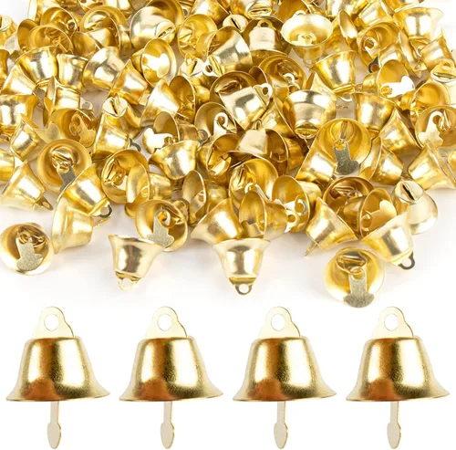 Miniatura 10 de AUEAR, Paquete de 60 mini cascabeles de bronce de 1.024 in, adornos decorativos para árbol de Navidad para fiestas, campanillas de viento, Estilo D