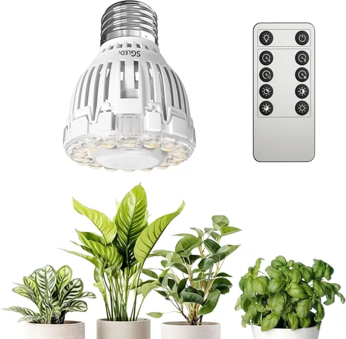 Bombilla de cultivo regulable SGLEDs para plantas de interior, espectro completo con control remoto, encendido/apagado automático con temporizador