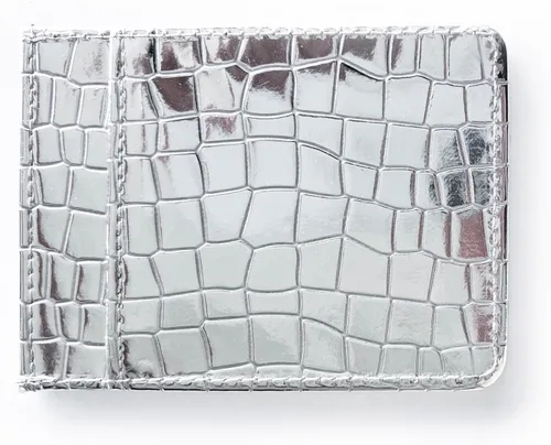 Miniatura 2 de Brillante delgado minimalista tarjeta de crédito titular de la cartera espejo metálico Crock patrón, plateado, Diseño minimalista super brillante