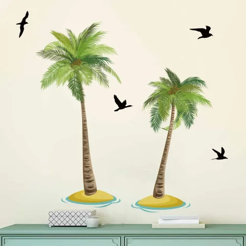 Miniatura 2 de Runtoo Calcomanías de pared de palmera, calcomanías tropicales para dormitorio, sala de estar, decoración del hogar