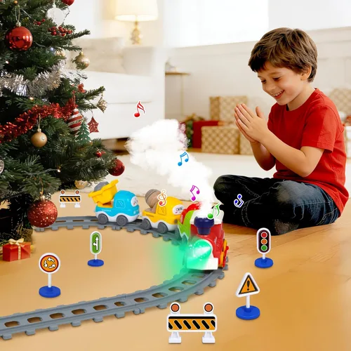 Miniatura 7 de Juego de Tren Eléctrico para Niños Pequeños de 3-5 4-8 con Pistas de Tren, Luces, Señal de Vapor, Música Realista, Sonido, Conexión Magnética
