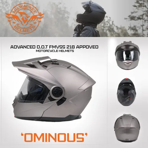 Miniatura 7 de Milwaukee Helmets Silver Ominous Dual Sport Advanced - Casco modular para motocicleta, aprobado por DOT, MPH9822DOT, pequeño