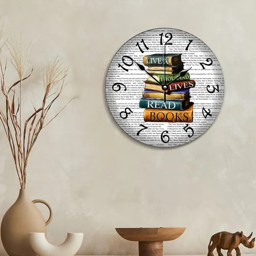 Miniatura 5 de Doffed - Reloj de pared para biblioteca, estilo vintage, de madera rústica, 10, silencioso, sin tictac, de cuarzo, funciona con pilas, para sala