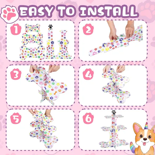 Miniatura 4 de Bokon Soporte de 3 niveles para cupcakes de perro y 24 piezas de decoración para cupcakes para perros, suministros de fiesta de cumpleaños