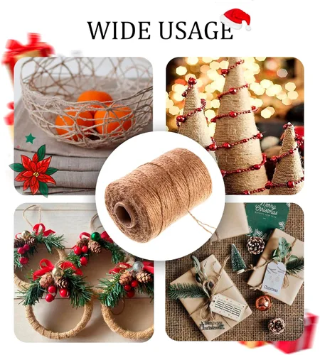 Miniatura 7 de Cuerda de yute natural de 600 pies, cuerda fina de arpillera para caja de regalo, embalaje, decoración, jardinería, 2 capas