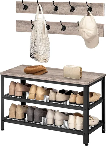 Miniatura 9 de HOOBRO Hall Tree Banco de Almacenamiento para Entrada, Banco Perchero para Zapatos, Organizador de Estante para Zapatos con Ganchos para Abrigos