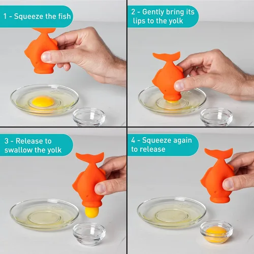 Miniatura 3 de Peleg Design Separador de huevos para huevos crudos – Separador de yema y clara de huevo de silicona, liberación de la yema con labios de YolkFish