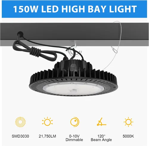 Miniatura 2 de 150W UFO LED alta luz de la bahía 21750LM 0-10V Dimmable alta bahía LED tienda luces UL aprobó la luz del almacén 5000k luz del día