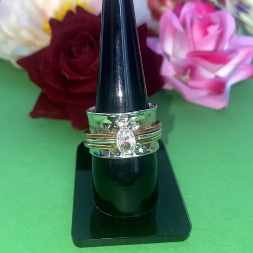 Miniatura 5 de Anillo giratorio hecho a mano de plata de ley 925 / anillo giratorio martillado / anillo giratorio de 3 tonos/anillo de banda bohemio/anillo