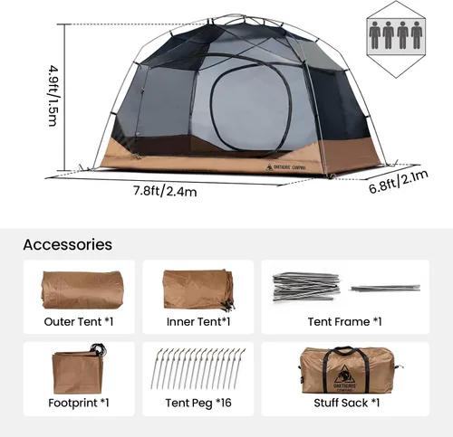 Miniatura 3 de OneTigris JOVIAN - Tienda de campaña para 4 personas, 3 estaciones, familiar, fácil de armar, para senderismo al aire libre con toldo exterior