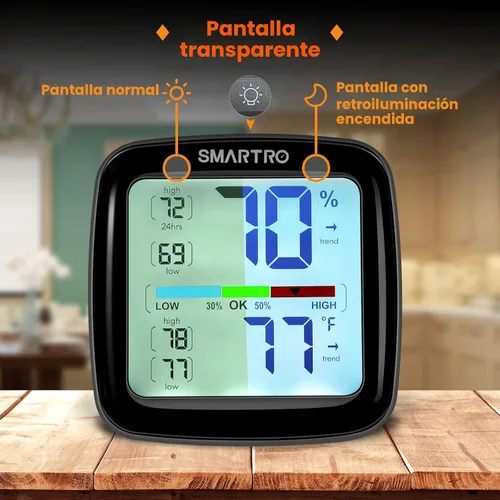 Miniatura 2 de SMARTRO SC42 higrómetro digital profesional, termómetro interior medidor de humedad ambiental y calibración de precisión profesional