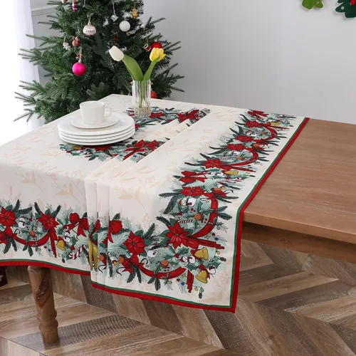 Miniatura 4 de Wewoch Mantel Navideño 60"x84" de Poliéster Resistente al Agua con Estampado de Campana Ideal para Decoración de Cocina Interior de Vacaciones