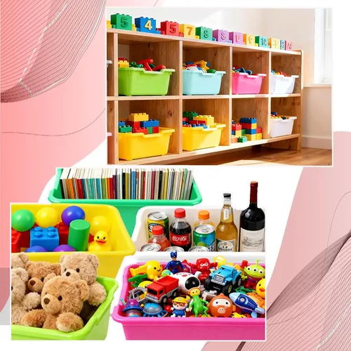 Miniatura 6 de Paquete de 5 cubos de plástico, apilables con etiqueta adhesiva, organizador de libros de juguetes, para aula, biblioteca, sala
