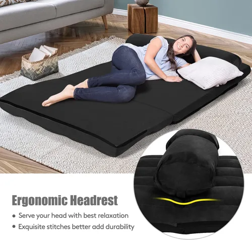 Miniatura 4 de S AFSTAR Sofá de suelo convertible, sofá de 6 posiciones con 2 almohadas extraíbles y cojín de esponja grueso, carga de 330 libras, sofá cama Negro