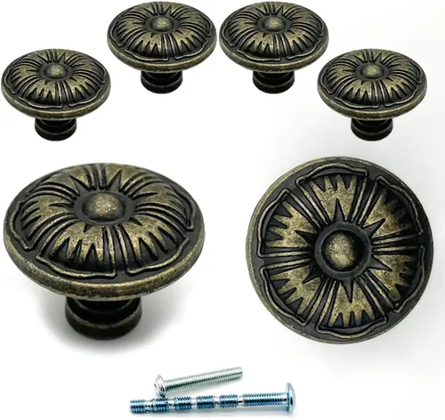 6 pomos de bronce antiguo para cajón, pomos de gabinete vintage de cobre macizo, de mediados de siglo, retro, para decoración de muebles con