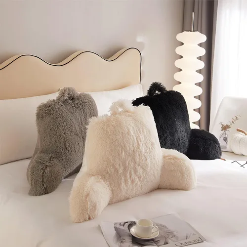 Miniatura 6 de Urban Lifestyle Almohada decorativa y de apoyo para cama de lectura, pelo largo ultra suave, de pelo sintético, reverso a tela de visón, color negro