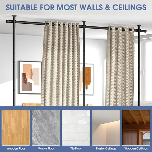 Miniatura 5 de AKTOP Separador de habitación, varillas de tensión para cortinas sin perforación, divisor de pared para separación de habitaciones, 4-10 pies (H)