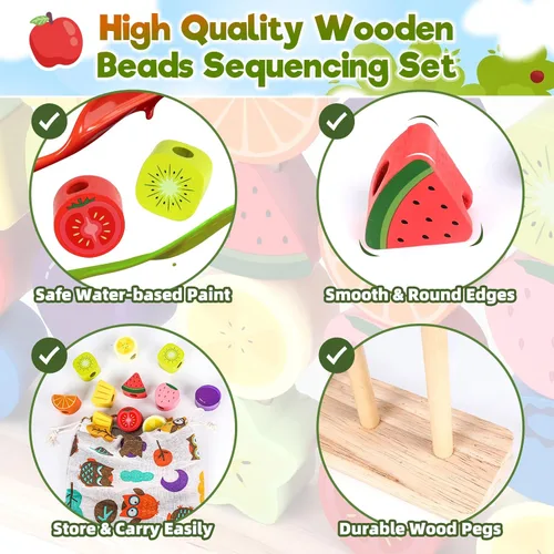 Miniatura 5 de Montessori - Juguetes apilables de cuentas de madera: regalos de cumpleaños para niños y niñas de 2, 3 y 4 años, juego de secuencia para niños