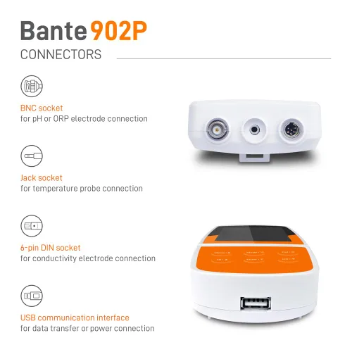 Miniatura 4 de Medidor de conductividad de pH portátil Bante 902P Medidor multiparámetro para medir pH, conductividad, TDS, salinidad, resistividad, ORP