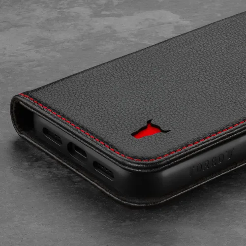 Miniatura 6 de TORRO Funda de cuero compatible con iPhone 12 / iPhone 12 Pro - Funda de piel auténtica tipo cartera con tarjetero y función de soporte (negro)
