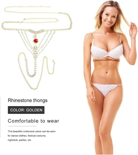 Miniatura 6 de Holibanna Sexy borla de cristal ropa interior tanga bragas club nocturno bragas de cristal bikini verano playa vientre cadera cintura cadena