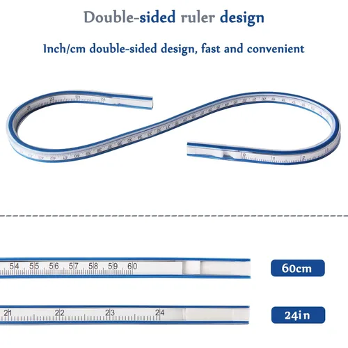Miniatura 3 de Regla curva flexible de 2 piezas, 24 pulgadas, ideal para dibujar y coser, azul