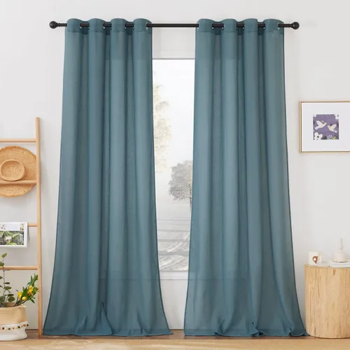 Miniatura 181 de NICETOWN Cortinas de lino traslúcidas con textura de lino de 84 pulgadas de largo, con ojales semitraslúcidos, tratamientos de ventana, privacidad