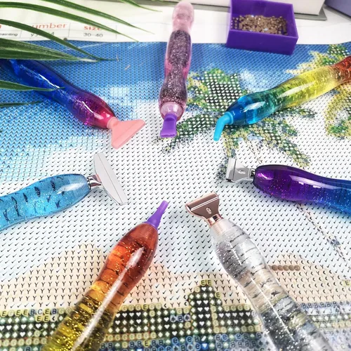 Miniatura 2 de Heyseri Juego de 19 accesorios de arte de diamante, bolígrafos de hilo anticaídas, herramientas de pintura de diamante con cera, agarre cómodo