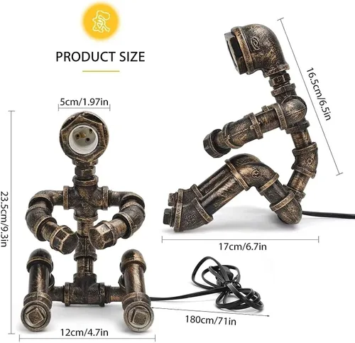 Miniatura 6 de Lámpara de mesa Steampunk, lámpara de mesa de robot industrial vintage, lámpara de mesa de tubería de agua, luz de escritorio estilo robot