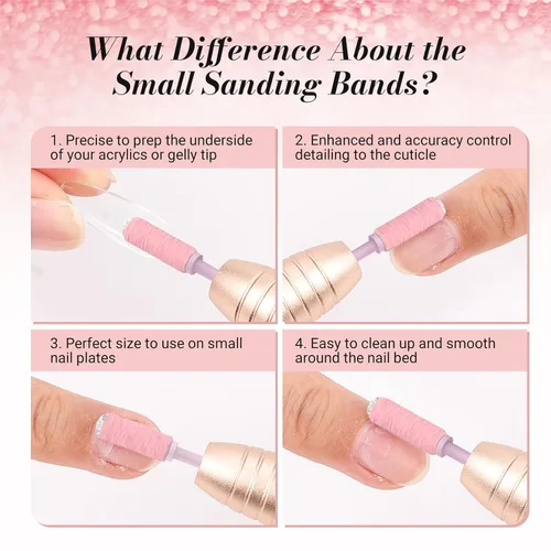 Miniatura 3 de MelodySusie 50 piezas de brocas para lima de uñas pequeñas con bandas de lijado de 3.1mm, lima de uñas de grano 80 para uñas acrílicas, manicura