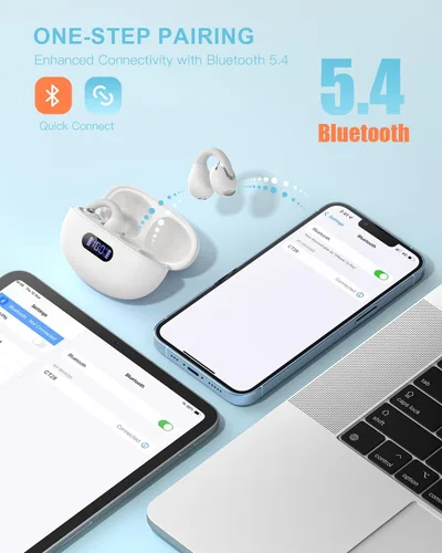 Miniatura 4 de Jzones Auriculares inalámbricos con clip de oreja abierto, Bluetooth 5.4, ligeros, cómodos, deportivos, de conducción ósea, micrófono integrado