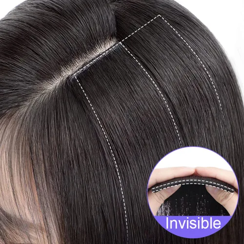 Miniatura 4 de Peluca sintética sin costuras para la frente, 2 piezas, con clip, extensión de flequillo recto para mujeres con cabello fino (9.8 in, marrón oscuro)
