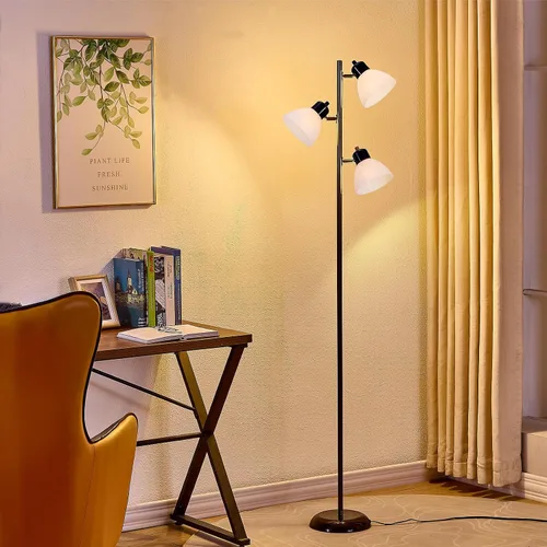Miniatura 5 de Lámpara de pie moderna estilo árbol para sala de estar y dormitorio, lámpara de pie alta con 3 cabezales ajustables y giratorios para oficina