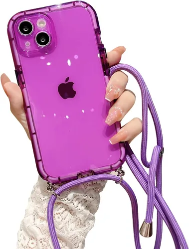 Miniatura 14 de Funda transparente para iPhone 13 Pro Max con cordón cruzado, delgada, translúcida, a prueba de golpes, suave, con correa de hombro ajustable