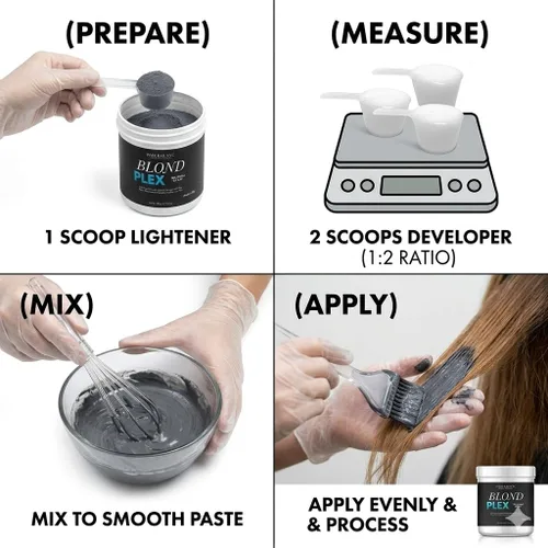 Miniatura 4 de Blond Plex Extreme Lifting 10X Levels - Polvo Aclarante Libre de Polvo Negro/Carbón con Acabado Frío y Brillante - Hecho en Italia 500g / 17.63oz