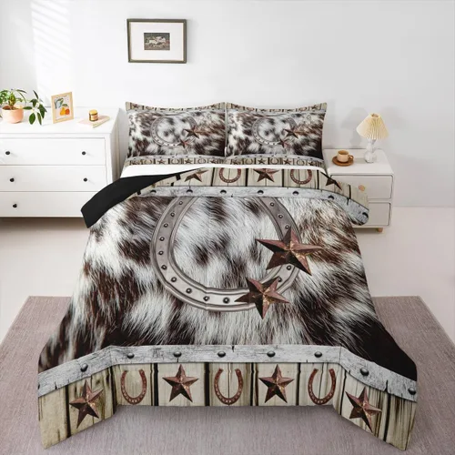 Miniatura 29 de Juego de edredón de vaquero, tamaño King, juego de ropa de cama de herradura con estrellas del oeste de Texas para adultos, hombres y niños, ropa