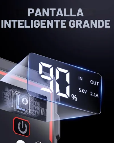 Miniatura 7 de Arrancador de batería de coche de 5000A, arrancador portátil con cable de puente, banco de energía de carga rápida, linterna de 3 modos, brújula