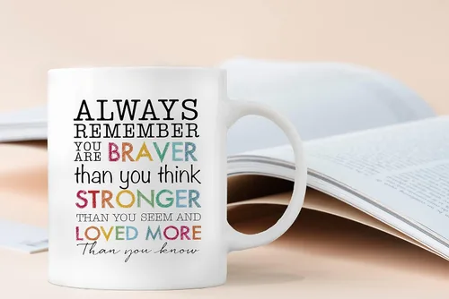 Miniatura 2 de QASHWEY Taza de café con texto en inglés "Always Remember You Are Braver Than You Think", regalos inspiradores para mujeres, niñas, esposa, hermana