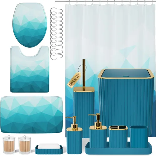 Miniatura 10 de XLHOMO Juego de baño – Juego de baño de 26 piezas con cortina de ducha y alfombras, juego de accesorios de baño, juego de accesorios de baño negro