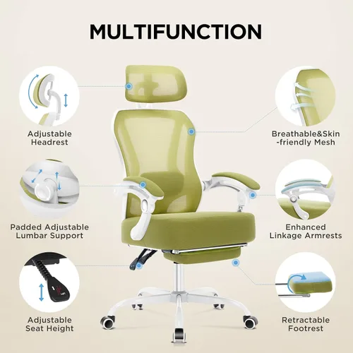 Miniatura 5 de Silla de oficina ergonómica con reposapiés, silla de escritorio reclinable ultra gruesa con soporte lumbar ajustable en 2D y reposacabezas, cojín