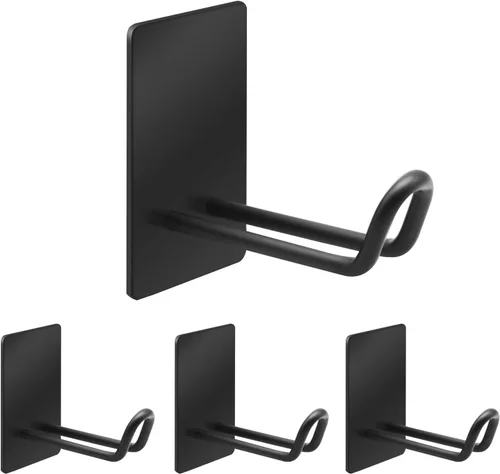Ganchos adhesivos, gancho de toalla de acero inoxidable, colgador adhesivo para cocina y puerta, ganchos de pared de baño para colgar toallas, Negro