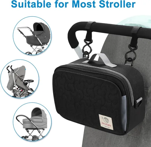 Miniatura 8 de Accmor Organizador de cochecito, organizador universal para cochecito con bolsillo aislado para portavasos y bolsa de cochecito de gran capacidad