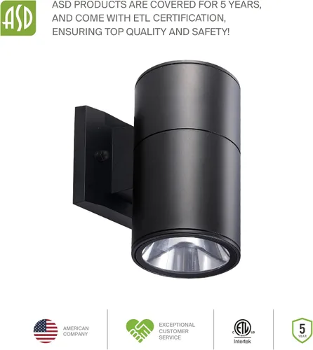 Miniatura 8 de ASD Lámpara de pared para exteriores de 1 luz Portalámparas E26 de 60W 120V ETL Luces cilíndricas hacia arriba y hacia abajo Aplique de pared