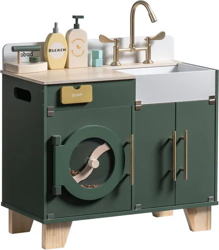 ROBUD Cocina de juego para niños, lavadora multifunción de madera para niños, juego de cocina para niños, lavadora de juguetes de cocina con
