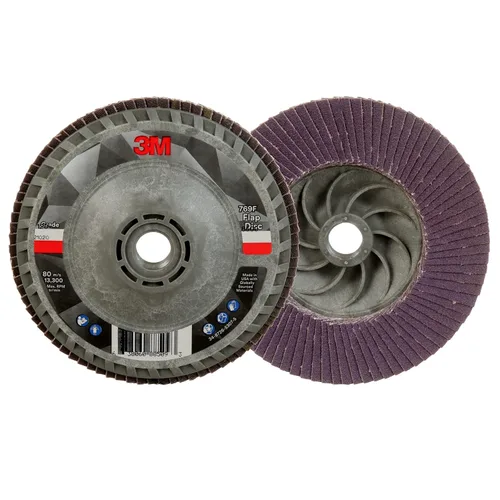 Miniatura 26 de 3M Disco de Solapa 769F, Tipo 27, 80+, 4-1/2 in x 7/8 in, Abrasivo de Alto Rendimiento, Disco de Rectificado y Acabado de Grano Cerámico